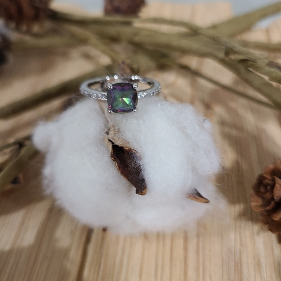 🌟🌟NEW🌟🌟GORGEOUS!! Rainbow Topaz Cushion Cut Ring in 925 Sterling Silver - Picture 10 of 13